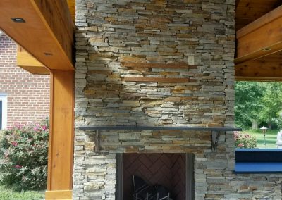 Outdoor Kitchen Pavilion Fireplace and Paver Patio