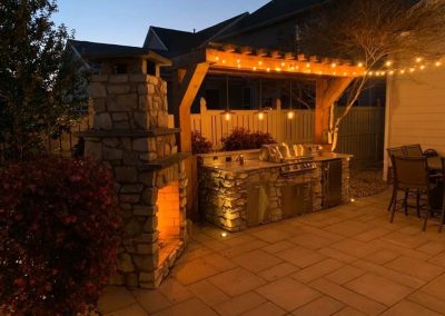 Outdoor Kitchen, Pergola, Paver Patio and Fireplace